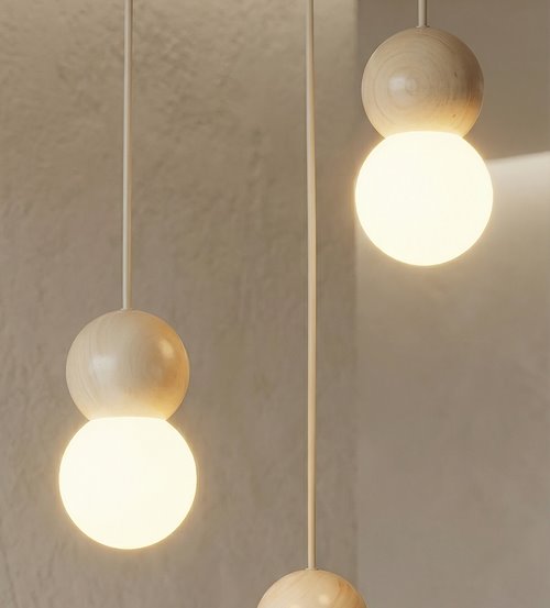 Lampa wisząca LOOP 3 MOKKA nowoczesna, beż, drewno, klosz