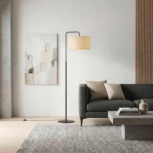 Lampa podłogowa TRAPO LP1 BL ECRU czarna, abażur ecru