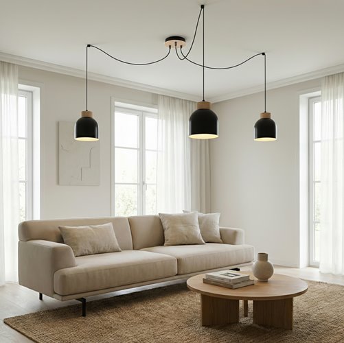 Lampa wisząca KRU 3 BLACK nowoczesna, czarna, metal, pająk