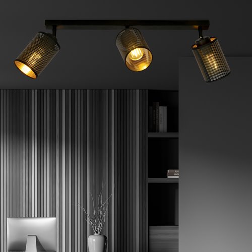 Lampa sufitowa BRONX 3 BLACK nowoczesna, abażur czarno/złoty