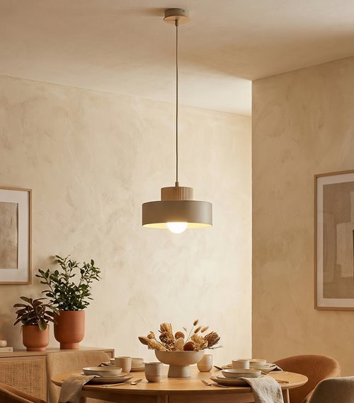 Lampa wisząca KIVI 1S MOKKA nowoczesna, beżowa, metal drewno