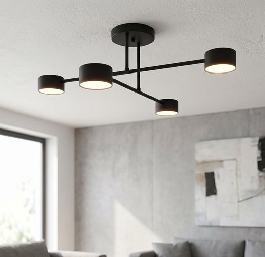 Lampa sufitowa HALO 4 BLACK minimalistyczna, czarny, metal