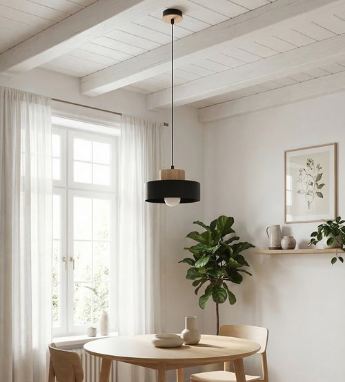 Lampa wisząca KIVI 1S BLACK nowoczesna, czarna, metal drewno