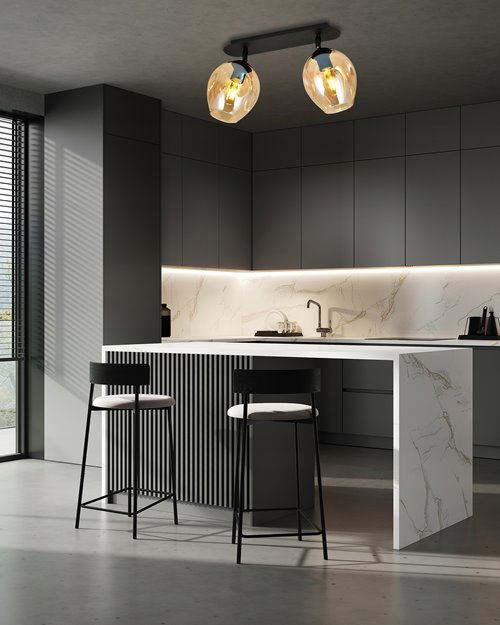 Lampa sufitowa FLOW 2 BL MIODOWY loft klosz czarna bursztyn