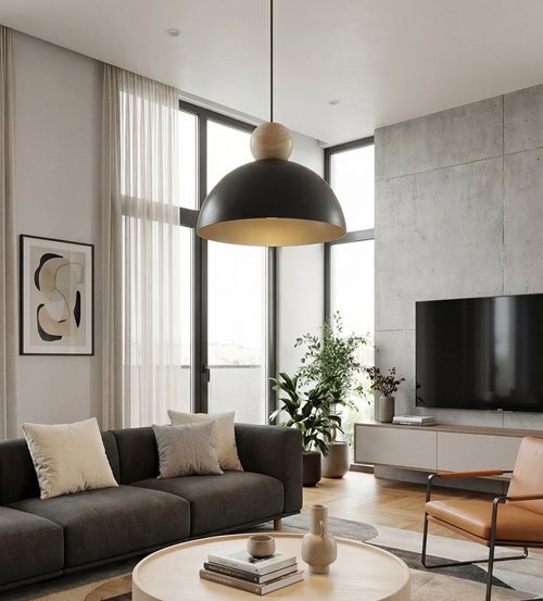 Lampa wisząca KAKI 1M BLACK nowoczesna, czarna, metal drewno