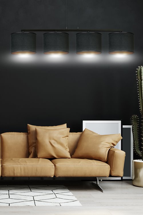 Lampa wisząca HILDE 4 BL BLACK abażur welur czarny