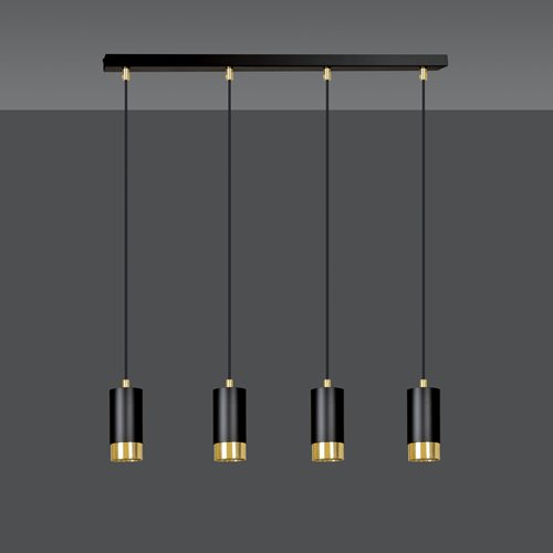 Lampa wisząca FUMIKO 4 BL/GOLD tuby, metal, czarno/złota