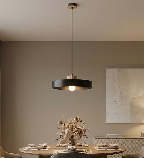 Lampa wisząca KIVI 1L BLACK nowoczesna, czarna, metal drewno