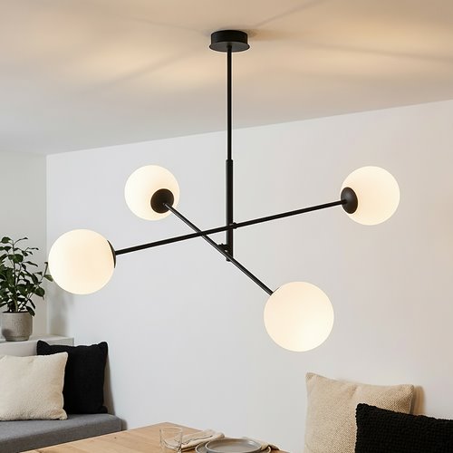Żyrandol LINEAR 4 BLACK/OPAL minimalistyczny, loft, czarny