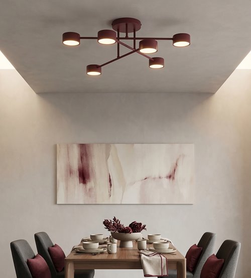 Lampa sufitowa HALO 6 BURGUNDY minimalistyczna, metal