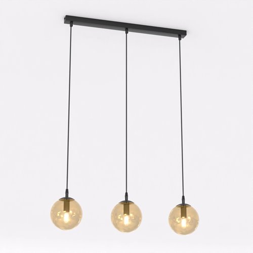 Lampa wisząca COSMO 3 BL MIODOWY loft klosz bursztyn czarna