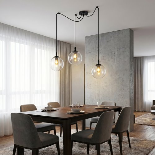 Lampa wisząca GIGI 3 BL TRANSPARENT pająk, klosze, czarna