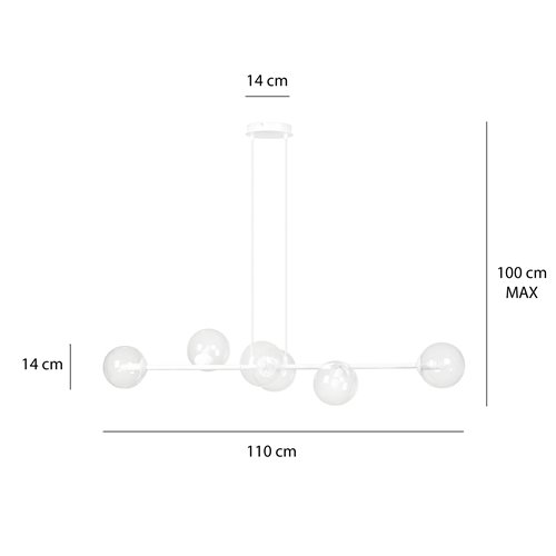 Lampa wisząca ROSSI 6 WH TRANSPARENT nowoczesna klosz biała