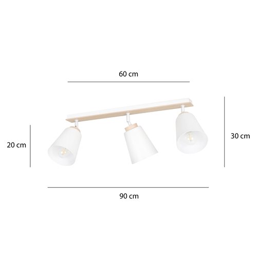 Lampa sufitowa ATLAS 3 WHITE skandynawska, drewno, biała