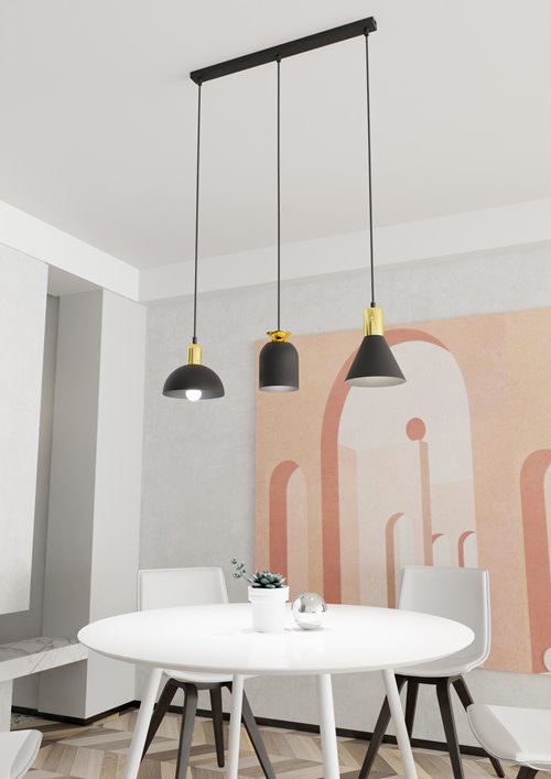 Lampa wisząca FOX 3 BL, loft, czarny, złoty