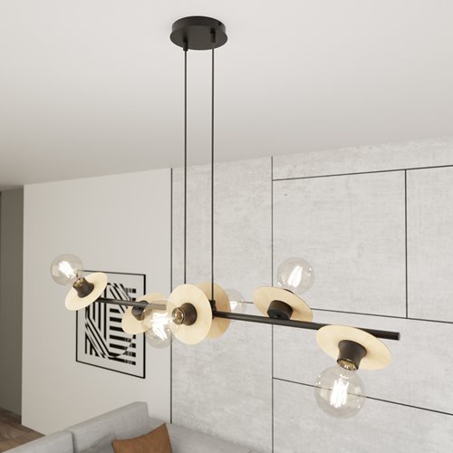Lampa wisząca TOKEN 6 BL WOOD loft, czarny, drewno