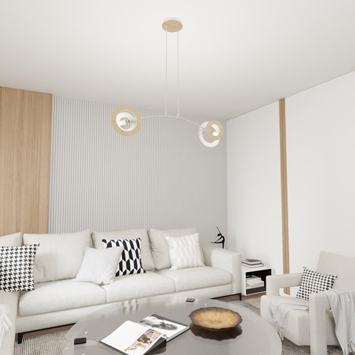 Lampa wisząca SKIVA 2 WH nowoczesna, biała, metal, drewno