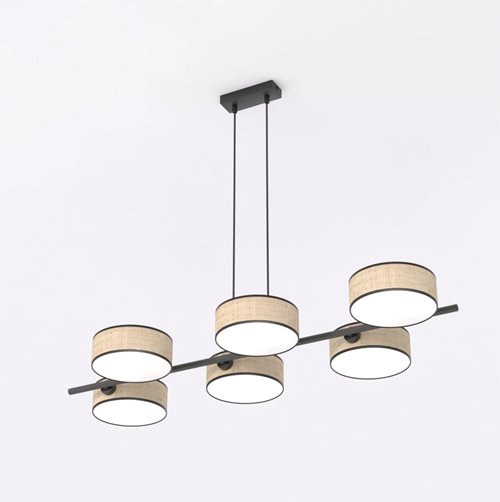 Lampa wisząca DRUMZ 6 RATTAN nowoczesna, brązowa, abażury