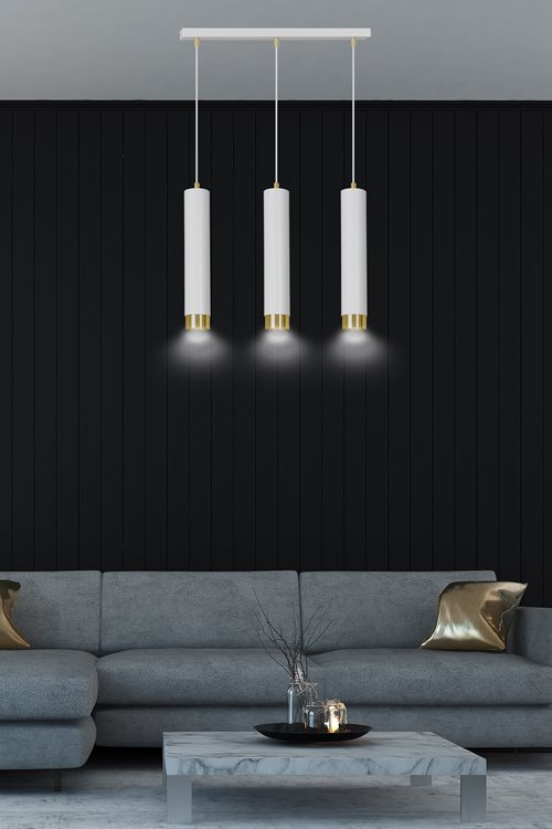 Lampa wisząca KIBO 3 WH/GOLD nowoczesna, tuby, biało/złota