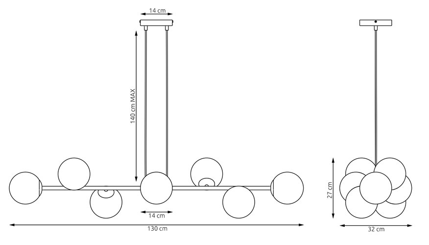 Lampa wisząca MAGNUS 8 MOKKA AMBER nowoczesna, klosz miodowa