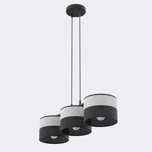 Lampa wisząca KARBON 3 BL GRAY klasyczna, abażur, szara