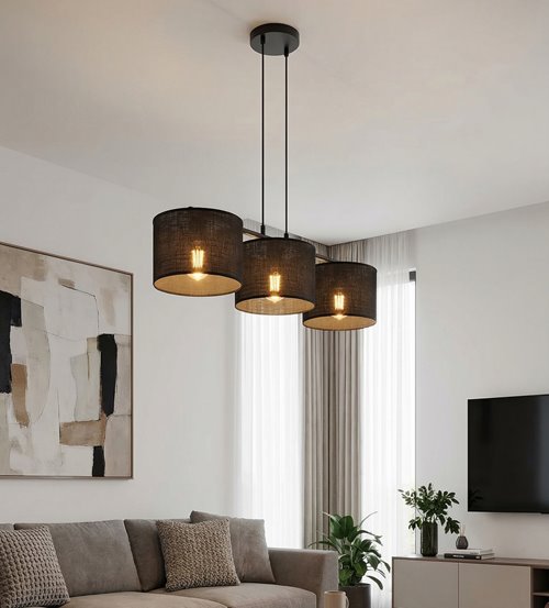 Lampa wisząca ECO 3 BLACK klasyczna, abażur, czarna