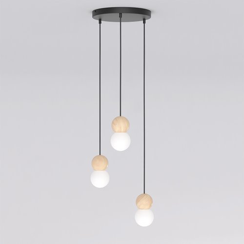 Lampa wisząca LOOP 3 BLACK nowoczesna, czarna, drewno, klosz