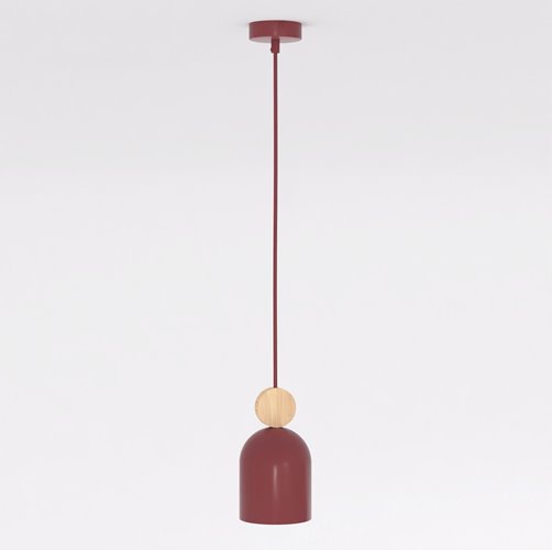 Lampa wisząca MESI 1 BURGUNDY nowoczesna, metal, drewno