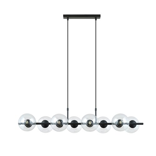 Lampa wisząca RORY 8 BLACK/TRANSPARENT loft, czarna, klosz