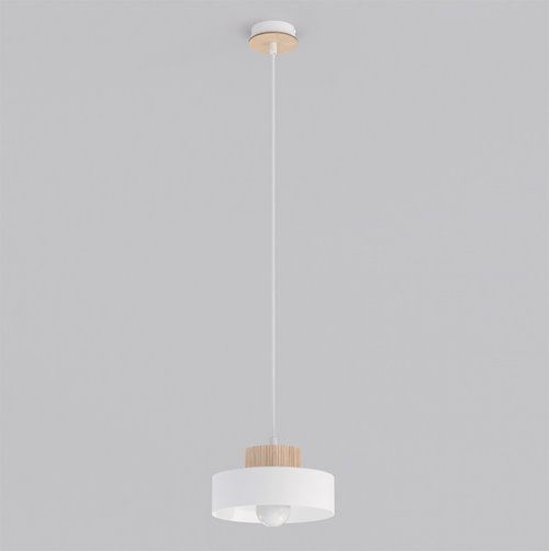Lampa wisząca KIVI 1S WHITE nowoczesna, biała, metal drewno