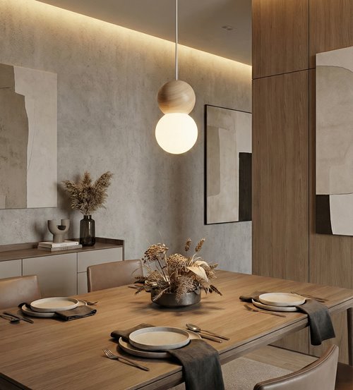 Lampa wisząca LOOP 1 WHITE nowoczesna, biała, drewno, klosz