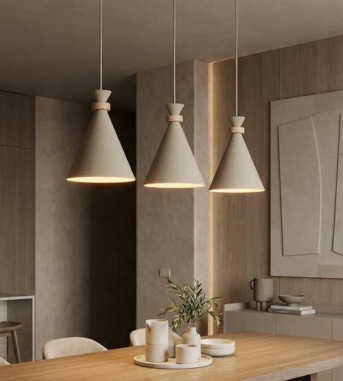 Lampa wisząca ZERO 3 MOKKA nowoczesna, beżowa, metal, drewno