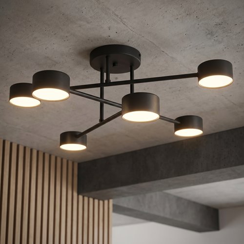 Lampa sufitowa HALO 6 BLACK minimalistyczna, czarna, metal