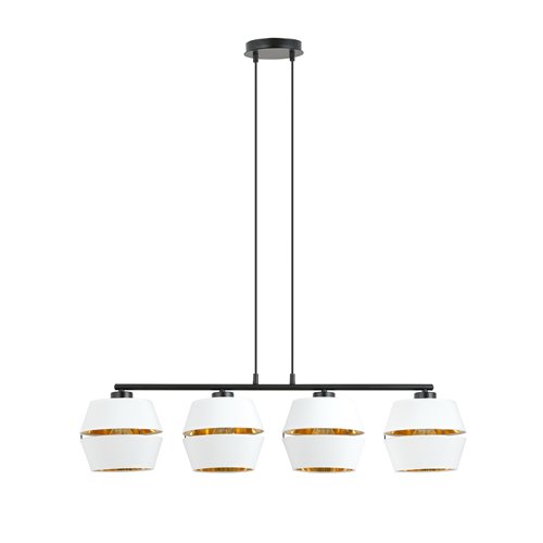 Lampa wisząca PIANO 4 WHITE/GOLD abażury czarna/biała/złota