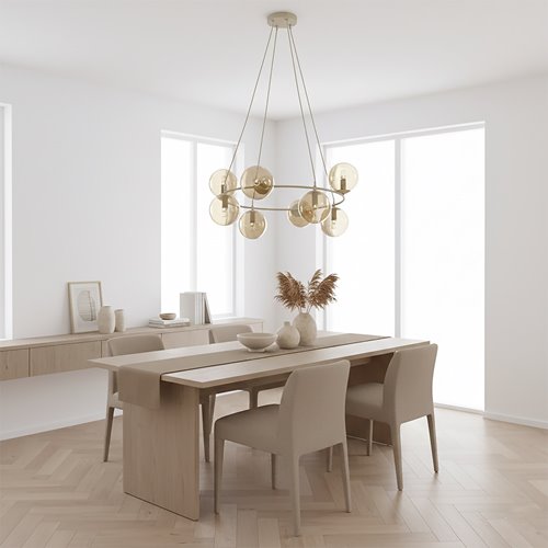 Lampa wisząca AZURA 8 MOKKA AMBER nowoczesna, klosze, beżowa