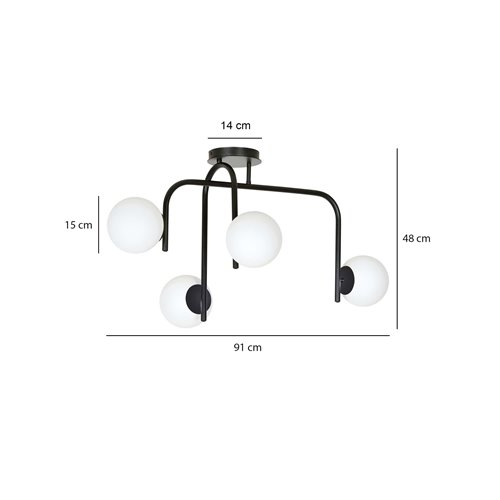 Lampa sufitowa KALF 4B BLACK klasyczna, klosz, czarno/biała