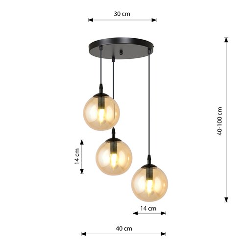 Lampa wisząca COSMO 3 BL PREMIUM MIODOWY loft, klosz miodowy
