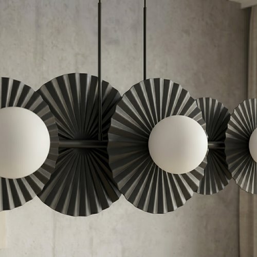 Lampa wisząca UMBRA 6 BLACK OPAL loft, czarna, metal, fala