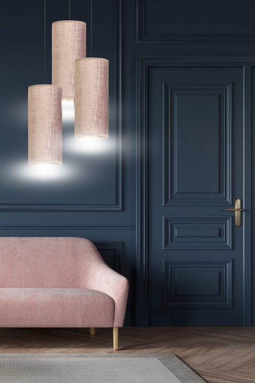 Lampa wisząca BENTE 3 BL PREMIUM ROSE abażur welur różowy