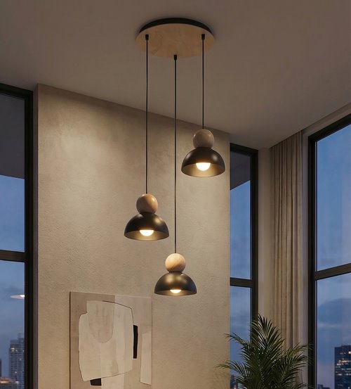 Lampa wisząca KAKI 3PREM BLACK nowoczesna, czarna, metal