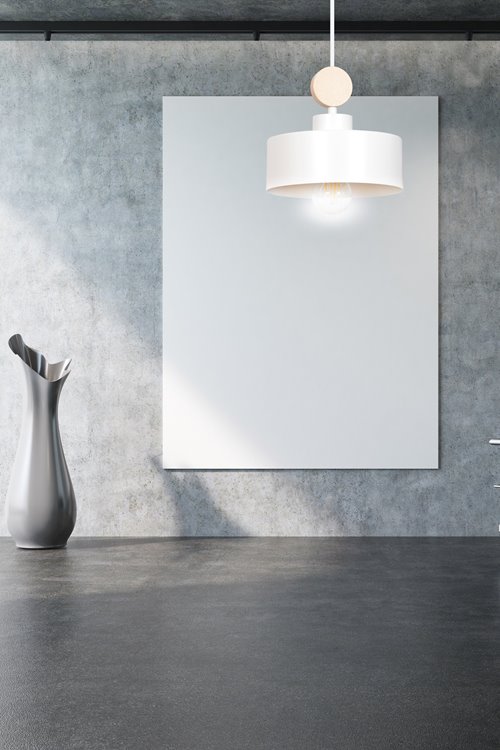 Lampa wisząca TUNISO 1 WHITE skandynawska, drewno, biała