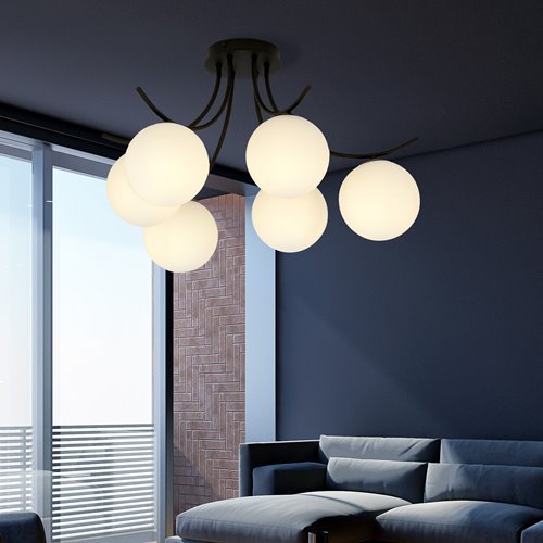 Lampa sufitowa BOSTON 6 BLACK/OPAL nowoczesna czarna/biała