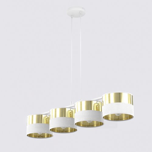 Lampa wisząca LUX 4 WH GOLD klasyczna, abażur, biały, złoty
