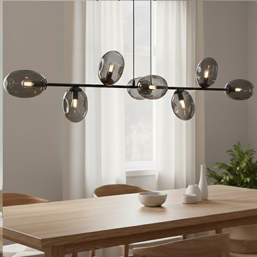Lampa wisząca PANDORA 8 BL GRAFIT design szkło czarny/grafit