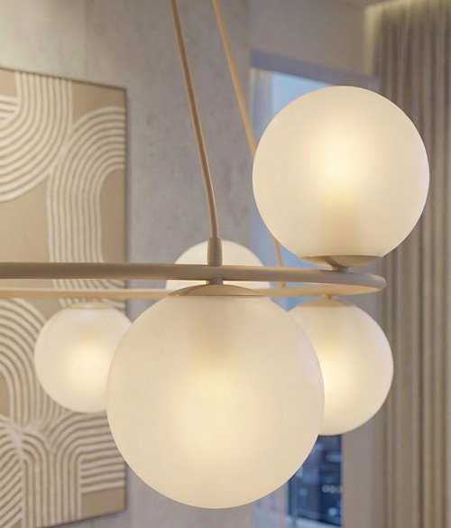 Lampa wisząca AZURA 8 MOKKA OPAL nowoczesna, klosze, beżowa