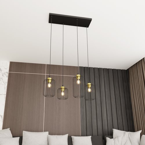 Lampa wisząca VANDER 4 BL GOLD loft nowoczesna czarno/złota