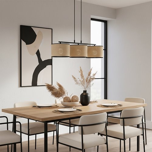 Lampa wisząca ECO 3 BL RATTAN klasyczna, abażur, beżowa