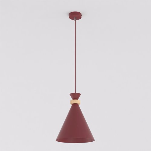 Lampa wisząca ZERO 1 BURGUNDY nowoczesna, metal, drewno