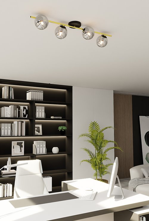 Lampa sufitowa SPLENDI 4 BL GRAFI plafon czarna/złota/grafit