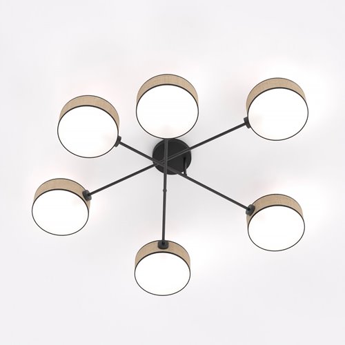 Lampa sufitowa MAGA 6 RATTAN plafon, brązowa, abażur